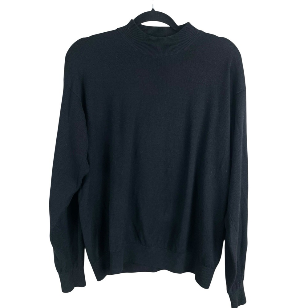 Vintage Va Bene Sweater Men  Large Black Silk CottonBlend‎ Mock Neck Lightweight